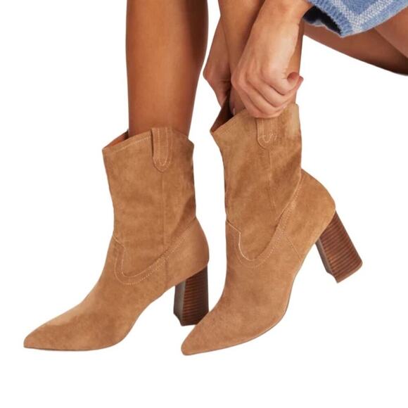 VICI Faux Suede Heeled Bootie Sz 9 Tan Western Preppy Cowgirl Streetwear Grunge - Picture 3 of 13